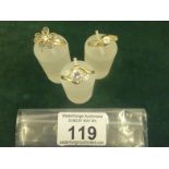 3 x 14ct gold Ladies dress rings each one set with stones, 8.5 grams,