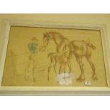 Limited edition lithograph. Horse and man with fowl.