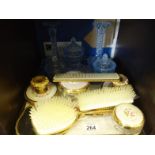 Amount of complete dressing table set including blue glass, gilt decorated and china 4 sets