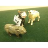 Royal Doulton seated Cat, Lucky, a Beswick figurine of a small Pig, and a Beswick figurine of a