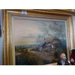 Oil painting on canvas by P Bradshaw 20" x 24" in antique style gilt frame, a picture depicting