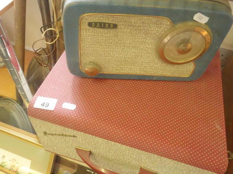 Vintage record player table top version of Regentone and a Baird Transistor Radio, both un-tested