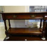 Oak Victorian style two tier telephone table 4' long with a single long drawer above a shelf below