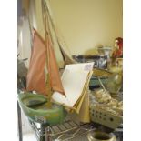 3 x old pond yachts and 3 wooden ship models