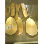 Good quality 5 item enamel and silver Art Deco period brush and mirror set comprising 4 x brushes