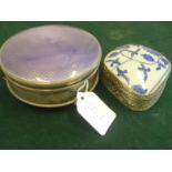 Superb Ladies silver dressing table compact holder with engine turned enamel decoration to the