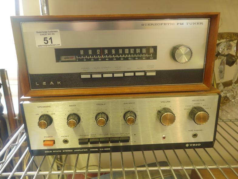 Vintage Stereo Amplifier and Tuner by Leak and an Amplifier by Trio both in teak surrounds, un-