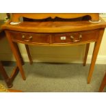 Bow fronted writing desk, 2 x drawers to the front on tapering supports in the antique style