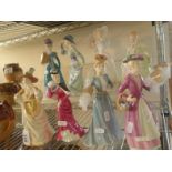 Group of 8 Royal Doulton style figurines by Sarah Sutton, each one limited edition, Victorian Ladies