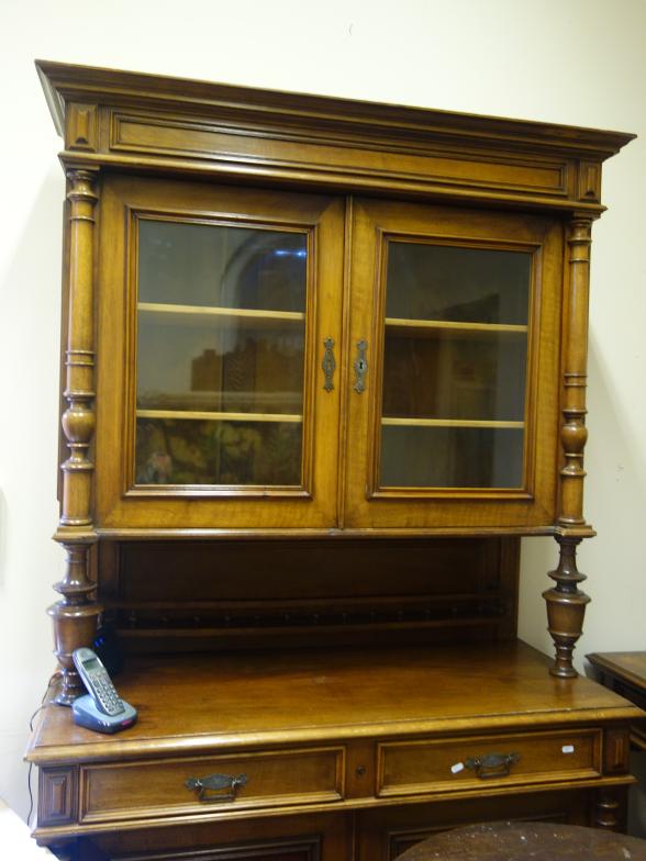 Good quality large fruitwood Chiffonier, 2 glazed doors to the top above a unit containing 2 short