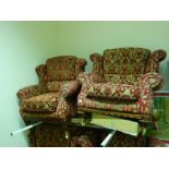 Good quality pair of antique style burgundy upholstered armchairs both in pristine condition on