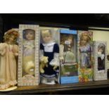 6 x assorted porcelain headed Dolls, various makes, 12"-16" tall some with original packaging