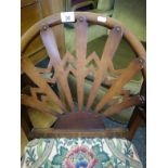 Art Deco period Sunburst back walnut converted rocking chair