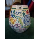 Unusual shaped Poole pottery Bluebird pattern stylized vase, monogrammed to base BN 8.5" tall 6" dia