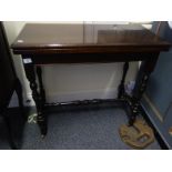 Late 19c mahogany swivel topped card table, rectangular design 20" wide x 3' long on turned tapering