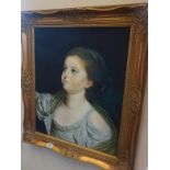 Antique style large framed oil painting portraits of a young girl, 24" x 28" in gilt frame signed