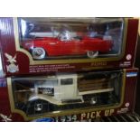 Assortment of collectors die cast toys, 1-16th scale including pink Cadillac, 1934 Ford pick up each