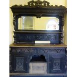 Late 19c carved oak Jacobean style dresser, with a large mirrored back, all above a base