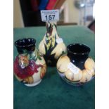 3 x contemporary small Moorcroft bud vases each with makers mark and initials to base various