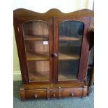 Mahogany Victorian period bathroom cabinet, 2 glazed doors above a cluster of small drawers with