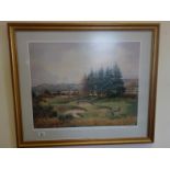 Limited edition golfing print signed in pencil by Donald Shearer, entitled the 14th Kings Course