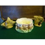 Sylvac Posy basket with Rabbit, 4 x other Sylvac style seated rabbits and 2 other Sylvac posies,