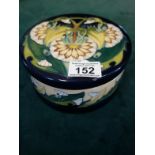 Moorcroft Contemporary china box and cover 6" dia, 3.1/4" tall highly decorated to the lid and