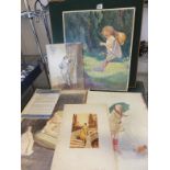 Collection of 5 un-framed art sketches or preparation work by E Longate, Ernest Longate was portrait
