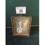 Miniature oil painting of a happy young by 2" x 2" by Faye Hoban