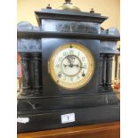 Black architectural design mantle clock, black slate and marble c1880's with an 8 day movement