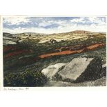 *June HICKS (b.1935) Coloured etching ‘On Madron Carn’ Inscribed artist’s proof 7.75” x 11.75” plate