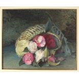 John SHERRIN (1819-1896), Watercolour, 'Garden Spoil' - basket of camelias on a mossy bank,