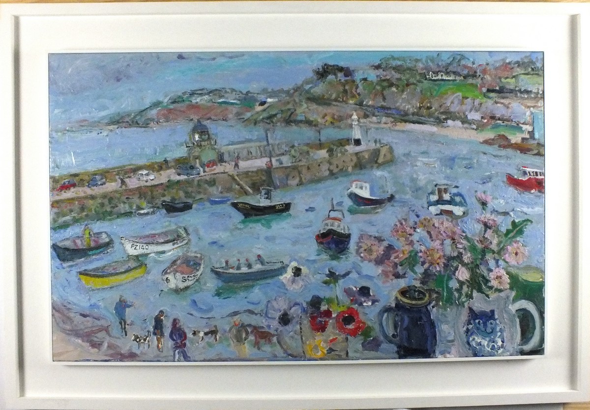 * Linda WEIR (b.1949), Oil on linen canvas, 'Spring Light St Ives Harbour from Studio', Inscribed, - Image 2 of 3