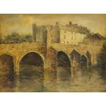 Victor MATHIAS (1905-?), Oil on board, The Old Bridge Haverford West Pembrokeshire, Signed, 11.5"