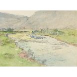 * Samuel John Lamorna BIRCH (1869-1955), Watercolour & pencil, Fisherman on mountain river, 10.5"