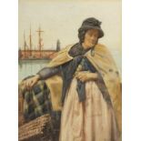 Ralph TODD (1856-1932), Watercolour, Old Fisherwoman waiting by the harbour wall Newlyn, Signed,