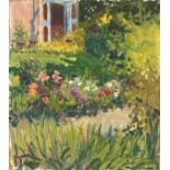 Pat ALGAR (1939-2013), Oil on board, An herbaceous border in summer, Bears studio stamp, Signed,