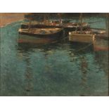 Julius OLSSON (1864-1942), Oil on canvas, Early morning in the harbour, 13.5" x 17.5" (34.3cm x 44.