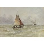 Johannes Matthys LION (1856-1899), Watercolour, Dutch fishing boat under full sail approaching a tug