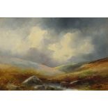 George SHAW (1843-1915), Oil on canvas, Passing rain storm above a moorland tor, Signed, 11.75" x