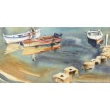 * Anthony G. FORSEY (b.1926), Watercolour, Sorting the nets - boats at anchor, Signed, 4.75" x 9.25"