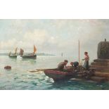 Henry MARTIN (1835-1908), Oil on canvas, Sorting the nets, Signed, 15.5" x 23.5" (39.4cm x 59.7cm)