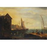 Earle' Circle of Nicholas CONDY (1793-1857), Oil on canvas, A harbour scene with fishermen on a quay
