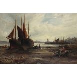 William Edward WEBB (1862-1903), Oil on canvas, Preparing to sail - fishing boats at low tide