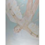 * Janet LYNCH (b.1938), Oil on canvas, 'Icarus' - winged figure falling from the sky, Inscribed,