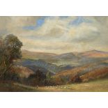 Thomas KINGSTON (1863-1929), Oil on canvas board, Shepherd & flock in a panoramic landscape,