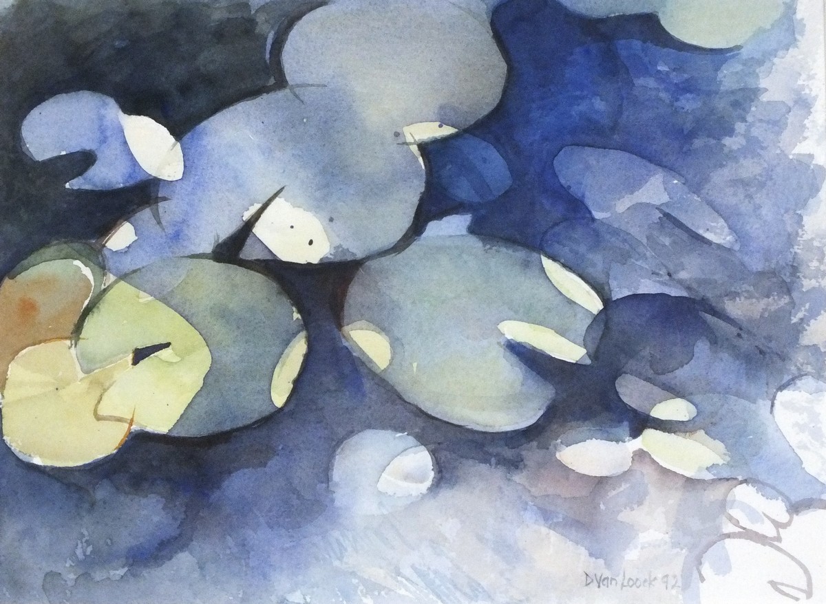 * Diana Van LOOCK (b.1936), Watercolour, 'Shadows on Lily leaves', Inscribed on label, Signed &