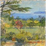 Pat ALGAR (1939-2013), Oil on board, Study - garden by the sea; Chymorvah, Bears studio stamp, 16" x