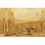 Patrick Lewis FORBES (1860-1939), Watercolour, Hauling Timber with horse & wagon, Signed, 3.5" x5.5"