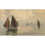 Charles Sim MOTTRAM (1852-1919), Watercolour, The fishing fleet before St Michael's Mount - Mounts